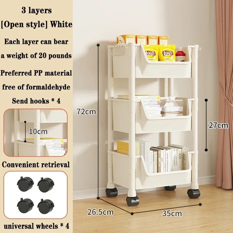 Home Snack Rack Organizer, Multi-layer Mobile Storage Handcart for Kitchen, Living Room, and Bedroom with Wheels
