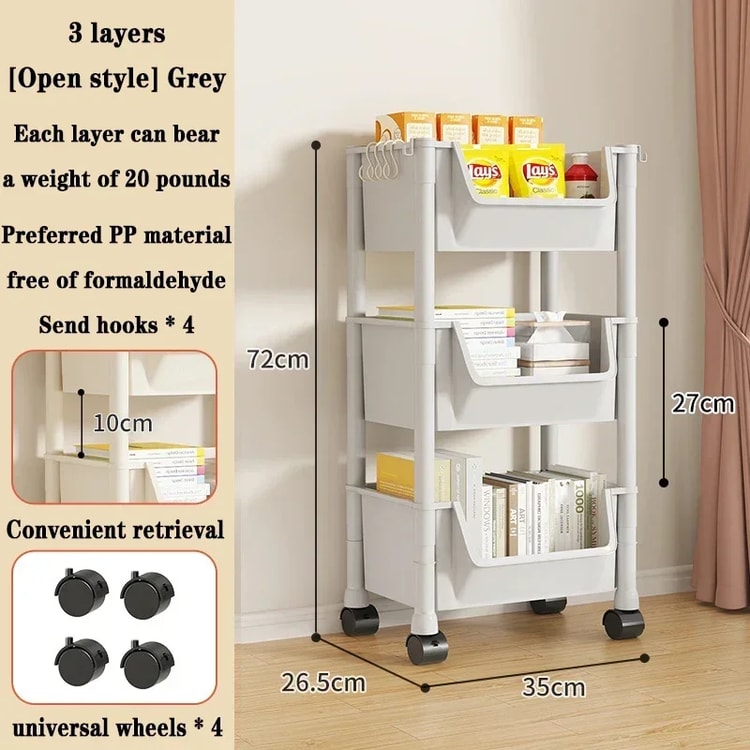 Home Snack Rack Organizer, Multi-layer Mobile Storage Handcart for Kitchen, Living Room, and Bedroom with Wheels