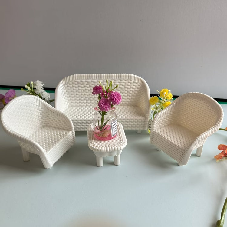 Dollhouse Coffee Table and Chair Decoration Sets Ideal for Kitchens Bedrooms and Miniature Home Decor