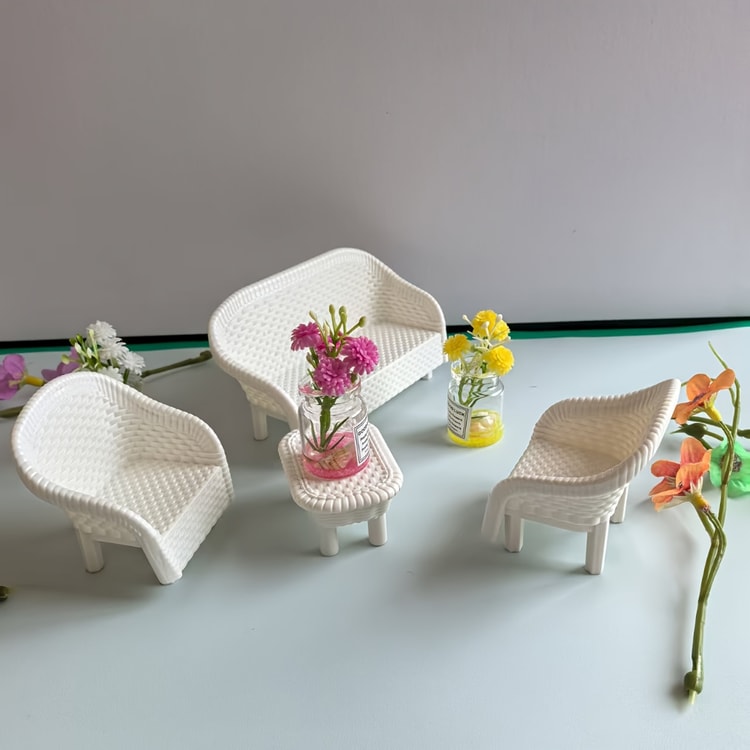 Dollhouse Coffee Table and Chair Decoration Sets Ideal for Kitchens Bedrooms and Miniature Home Decor
