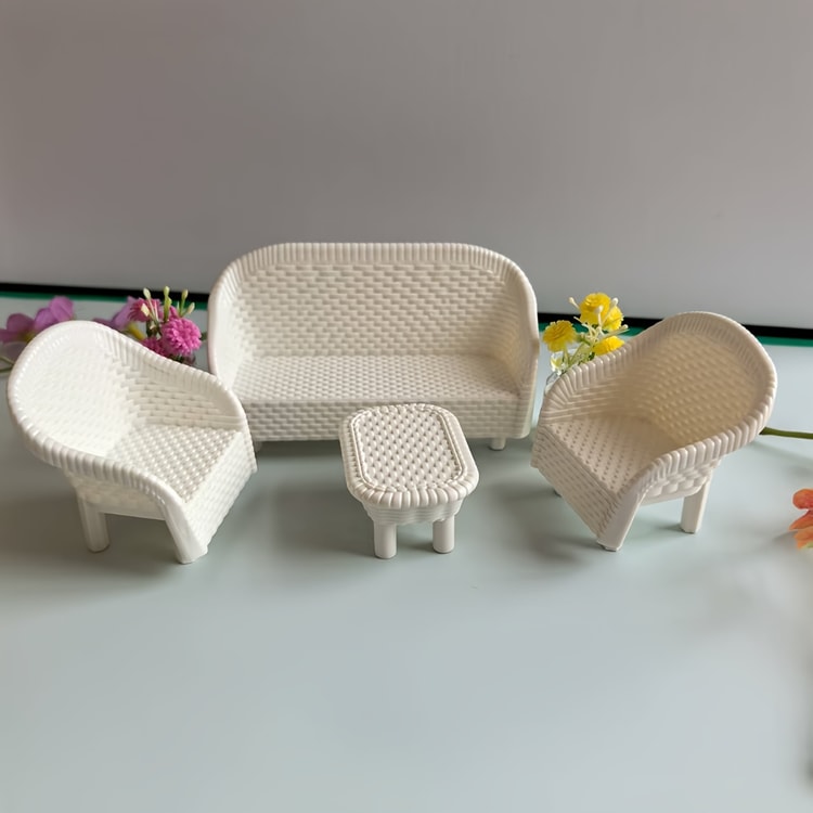 Dollhouse Coffee Table and Chair Decoration Sets Ideal for Kitchens Bedrooms and Miniature Home Decor
