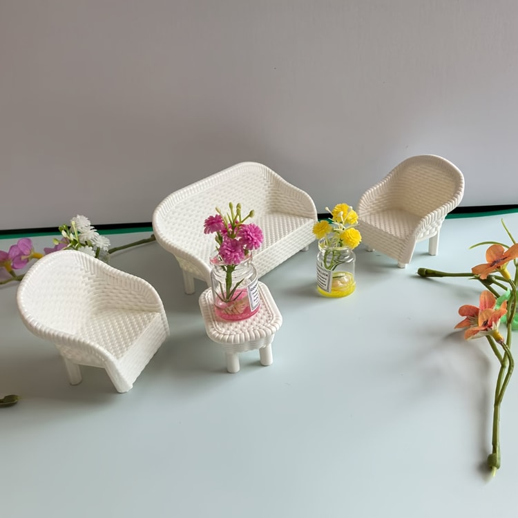 Dollhouse Coffee Table and Chair Decoration Sets Ideal for Kitchens Bedrooms and Miniature Home Decor
