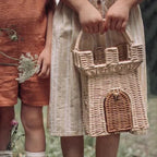 Rattan Castle Storage Basket Handmade Woven Picnic Bag for Kids Toys and Home Decor