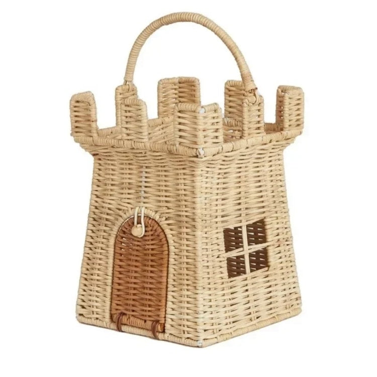 Rattan Castle Storage Basket Handmade Woven Picnic Bag for Kids Toys and Home Decor