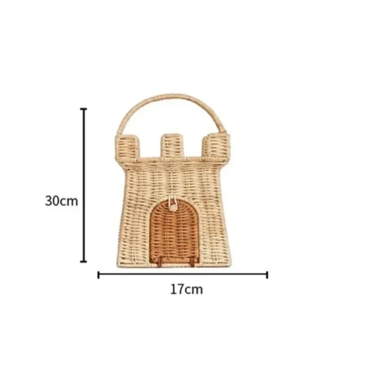 Rattan Castle Storage Basket Handmade Woven Picnic Bag for Kids Toys and Home Decor
