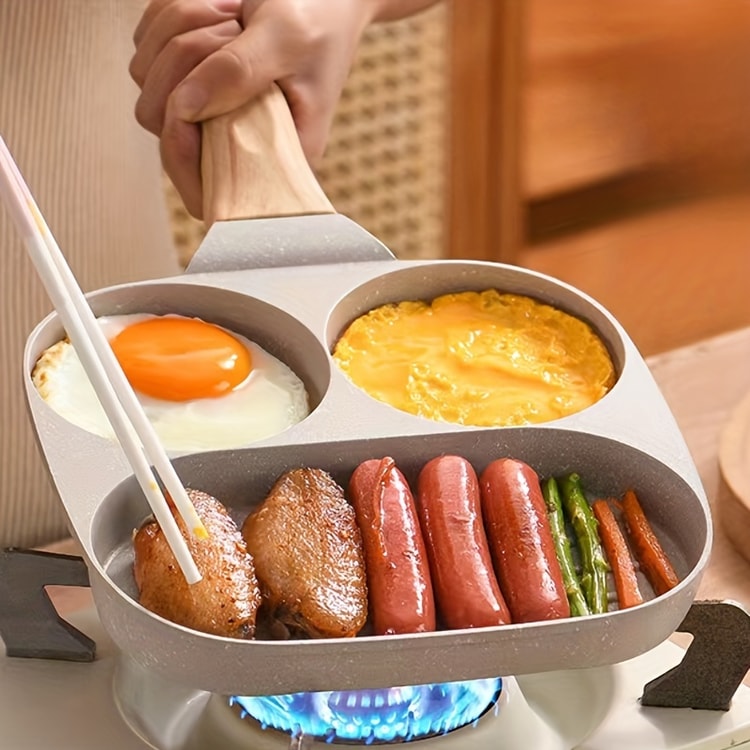 Non Stick Aluminum Skillet Multi Section Compartment Egg Pancake Pan with Rust Resistant Handle Perfect for Kitchen