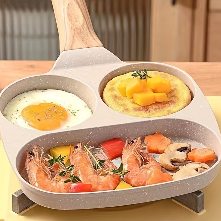 Non Stick Aluminum Skillet Multi Section Compartment Egg Pancake Pan with Rust Resistant Handle Perfect for Kitchen