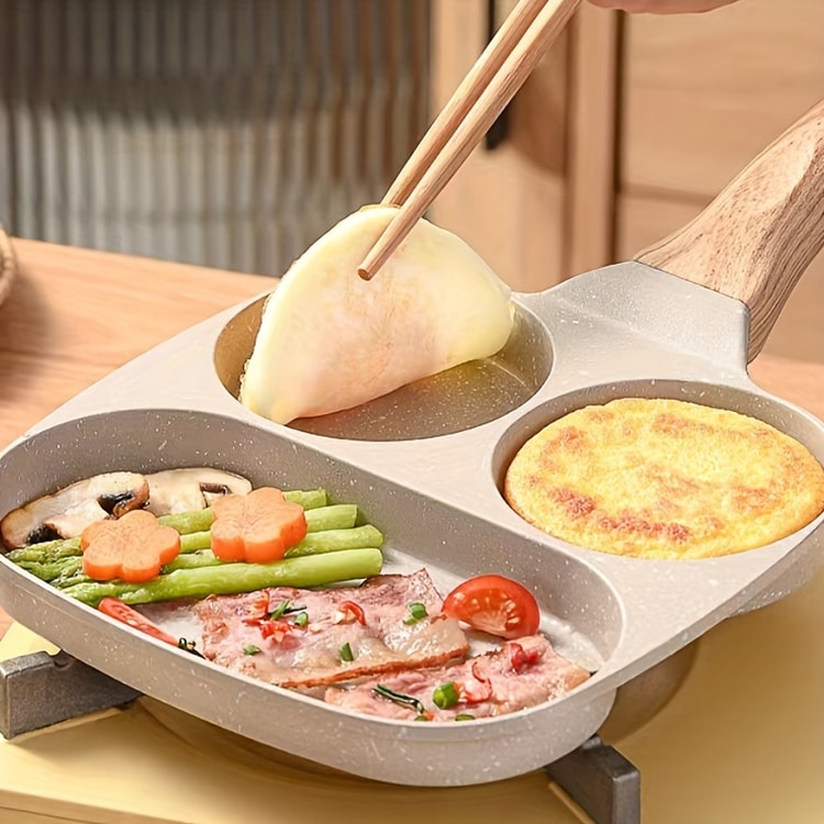 Non Stick Aluminum Skillet Multi Section Compartment Egg Pancake Pan with Rust Resistant Handle Perfect for Kitchen