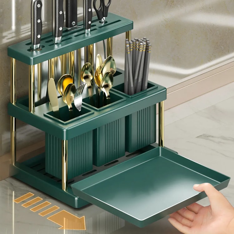 Space Saving Multi Function Kitchen Knife Holder and Cutlery Drainer Rack PP Utensil Organizer