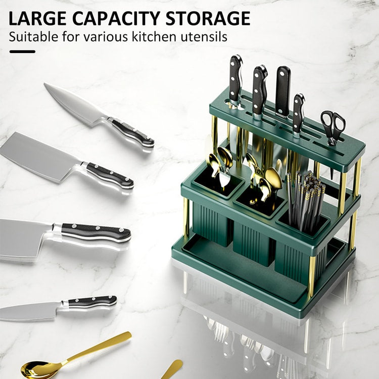 Space Saving Multi Function Kitchen Knife Holder and Cutlery Drainer Rack PP Utensil Organizer