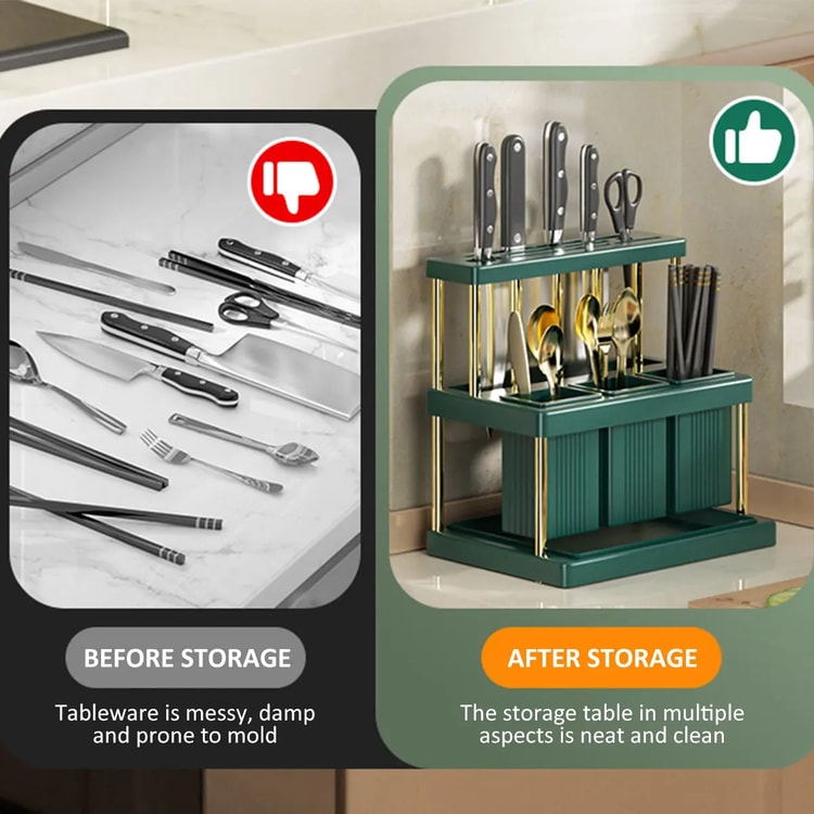 Space Saving Multi Function Kitchen Knife Holder and Cutlery Drainer Rack PP Utensil Organizer