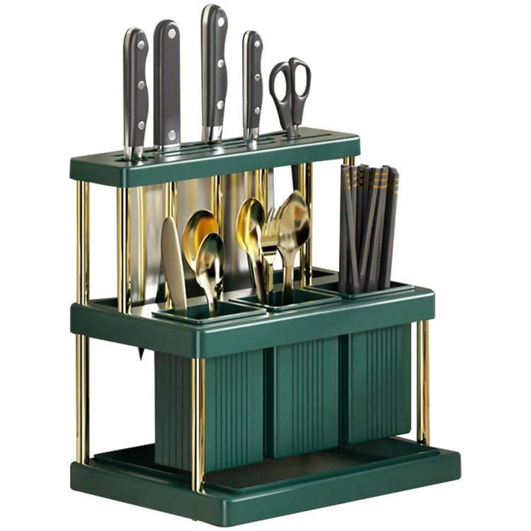 Space Saving Multi Function Kitchen Knife Holder and Cutlery Drainer Rack PP Utensil Organizer
